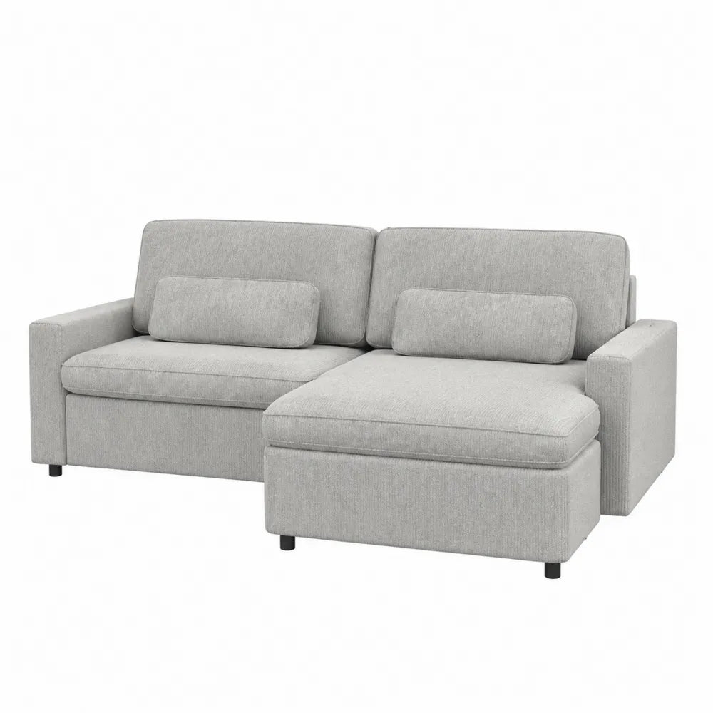 Divano angolare 2 posti con chaise longue destra in tessuto poliestere grigio chiaro con piedini neri 220 x 150 x 85 cm