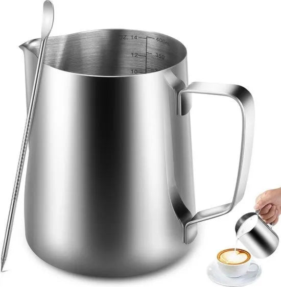 Cannetta ideale per cappuccino come emulsificatore di latte, 400ml, latte da 600 ml in acciaio inossidabile, finitura argento