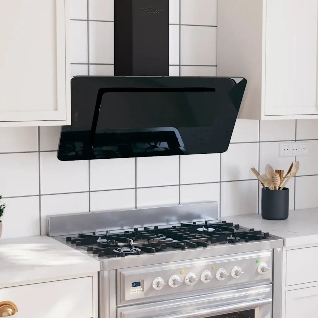 Cappa aspirante da parete 90 cm in acciaio inossidabile e vetro temperato nero 51665