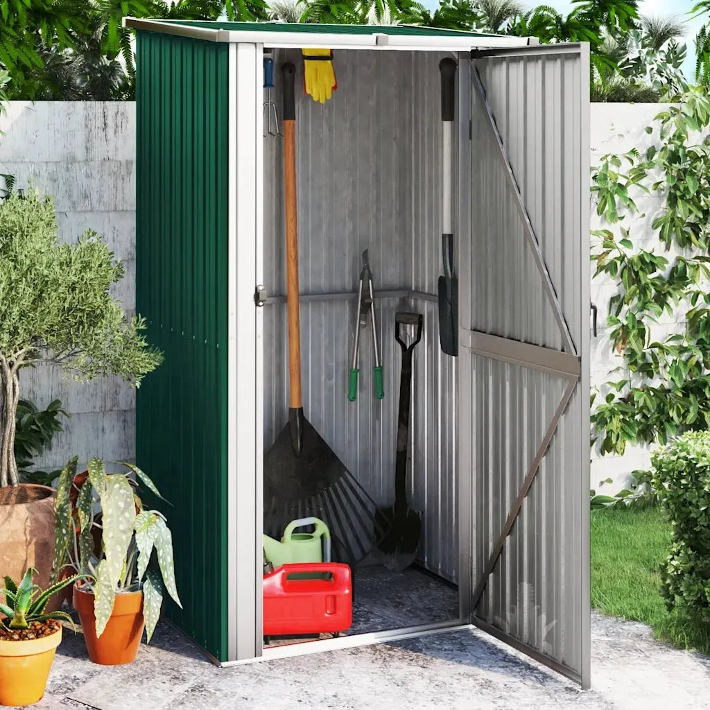 Casetta da giardino in metallo verde 118,5x97x209,5 cm in acciaio zincato 150899