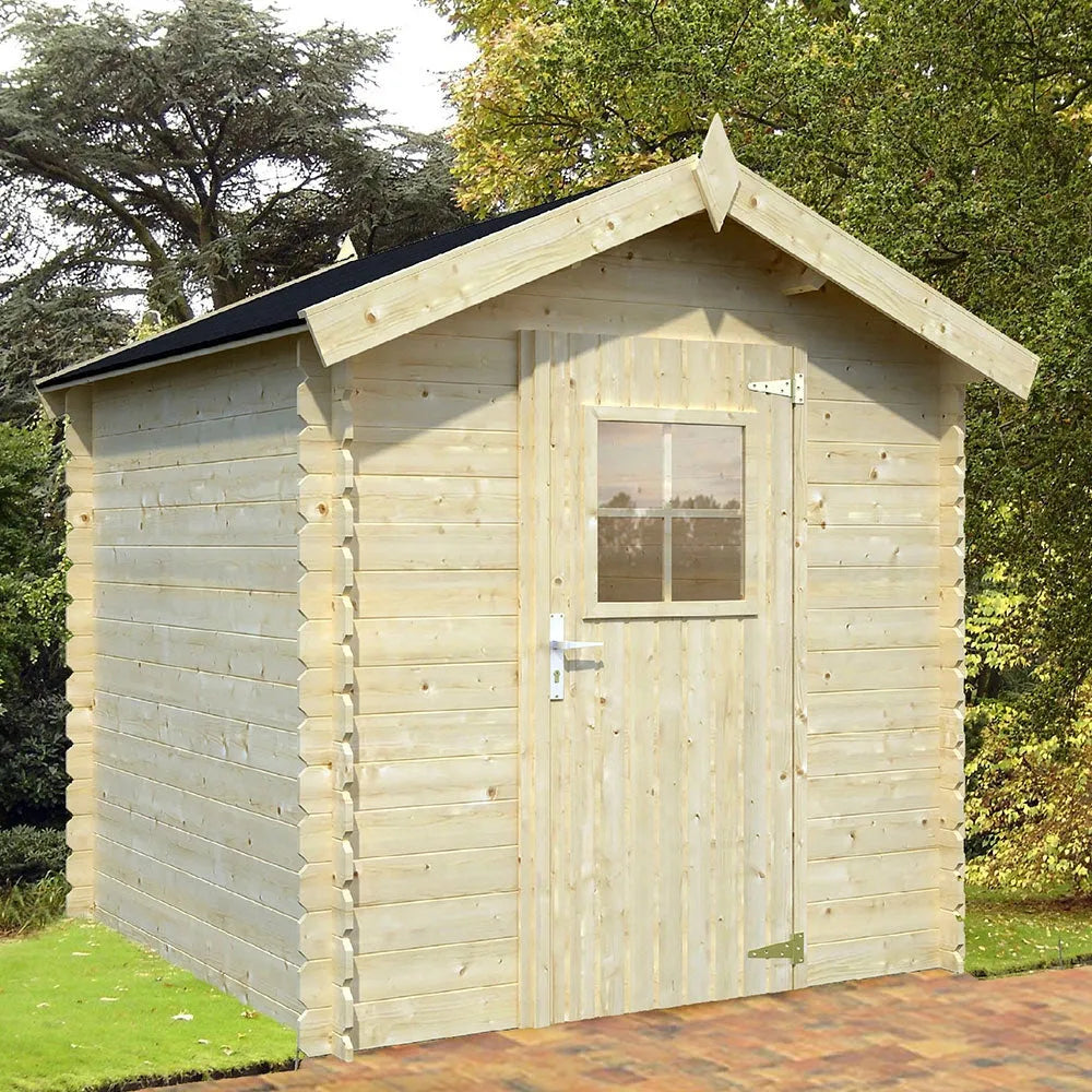 Casetta da giardino in legno in flipper sistema blockhouse porta finestra