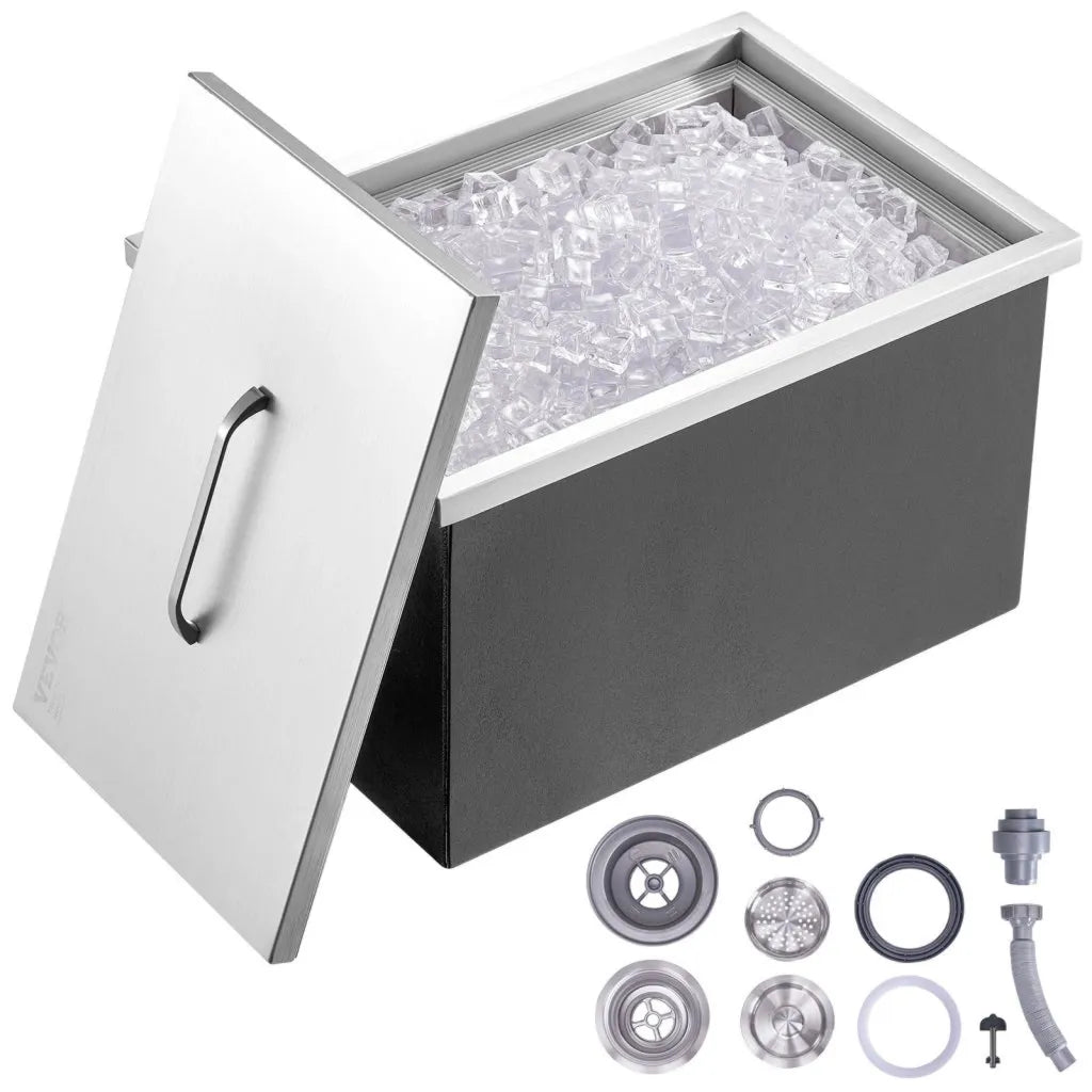 Frigorifero da incasso ghiacciaia da 43,5L in acciaio inossidabile 558x430x306mm vaschetta per ghiaccio con coperchio robusta per bar casa e feste