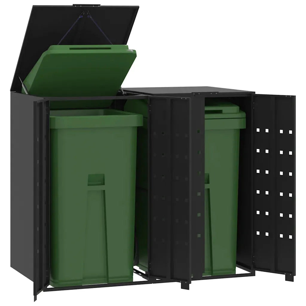 Copribidone ruote per 2 bidoni nera 138x79x117cm in acciaio
