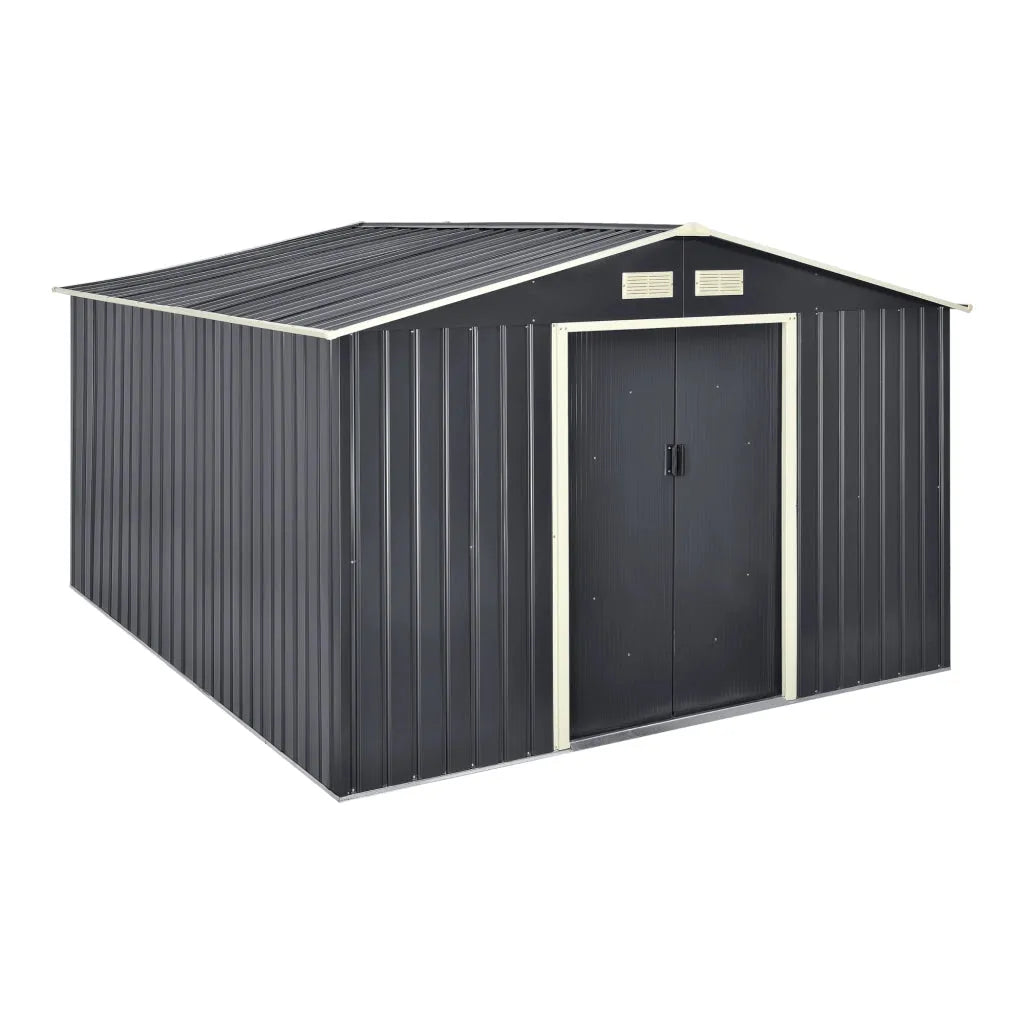 Casetta da giardino 277x319x192 cm box organizzatore deposito stoccaggio in lamiera zincata con cornice di base in