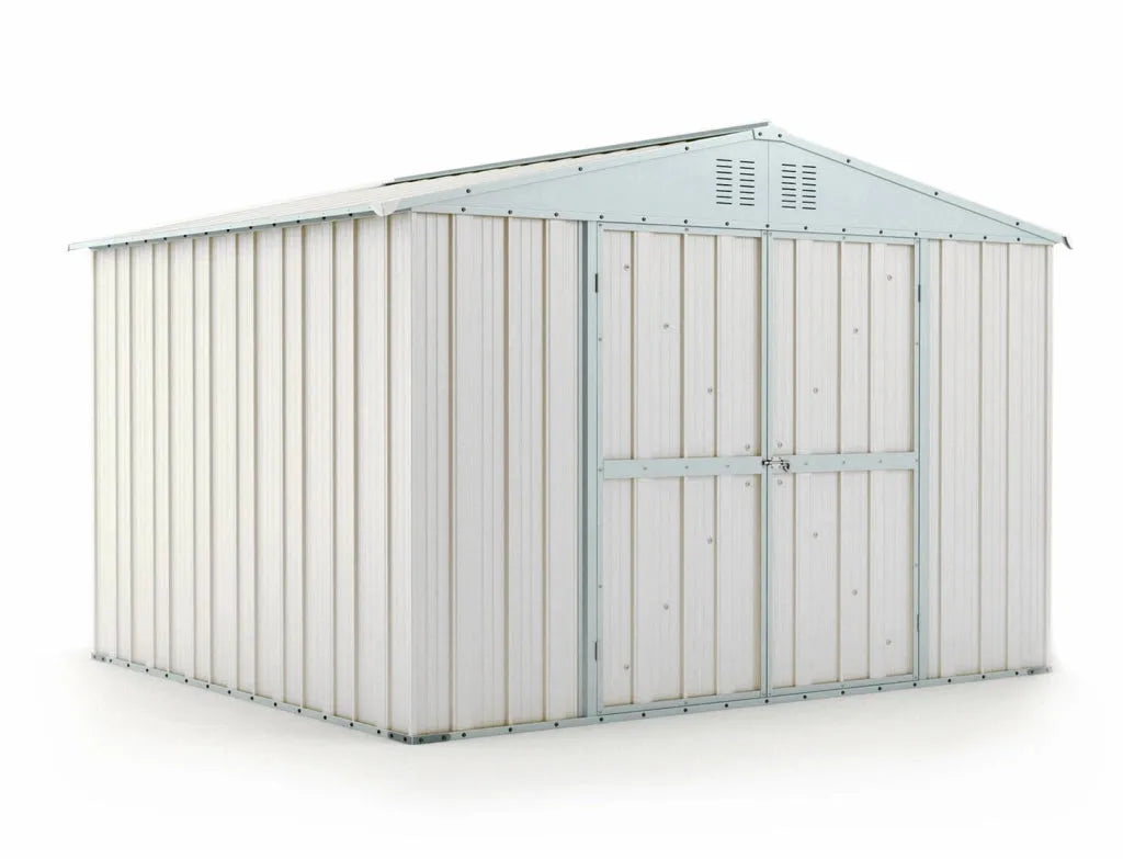 Casetta box giardino in lamiera di acciaio porta utensili 327x269x217 cm bianco
