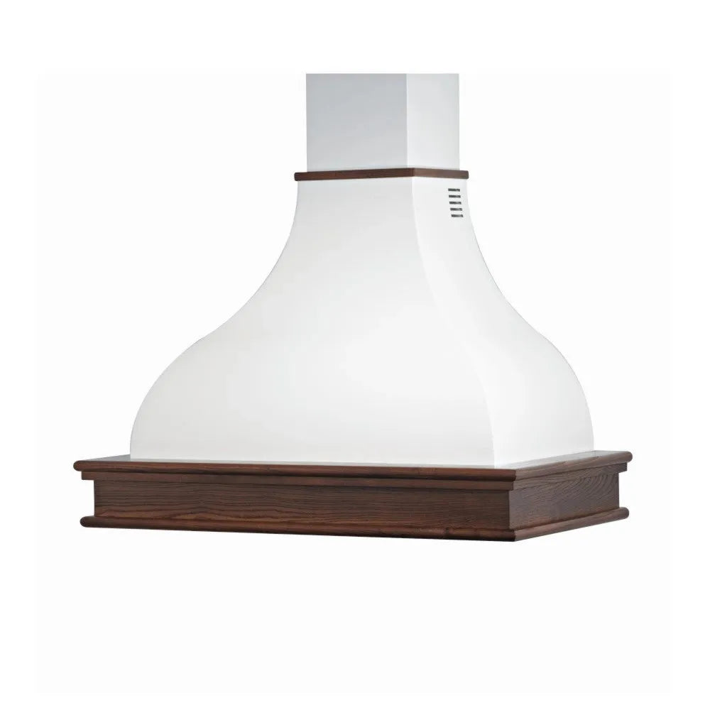 Cappa aspirante da cucina rustica bianca contea con cornice in legno intarsio cm 90