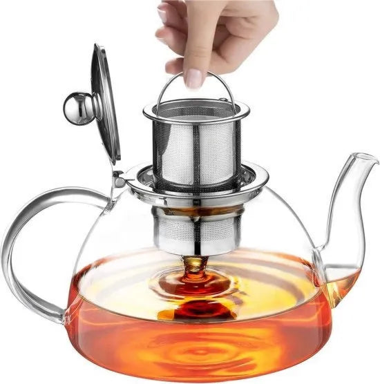 Lavastoviglie tazza da tè in vetro borosilicato 1300 ml con filtro, vetro resistentente al vapore, coperchio in vetro, resiste al lavaggio in