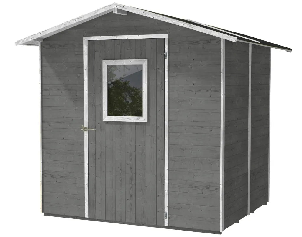Casette box giardino in legno porta utensili 200x245x214 cm con porta e finestra ecla grigia