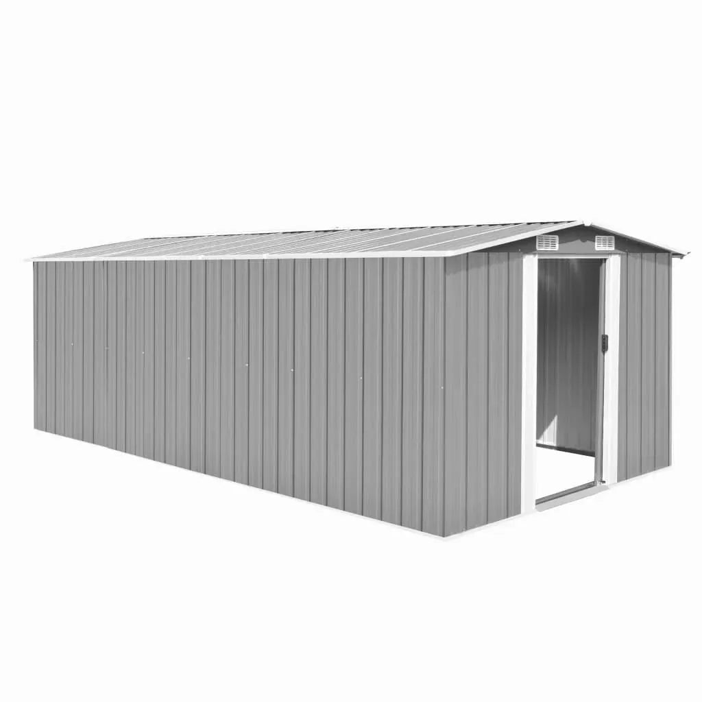 Casetta da giardino in metallo per capanni per riporre gli attrezzi per esterni robusta 257 x 489 x 181 cm grigio 02_0022171