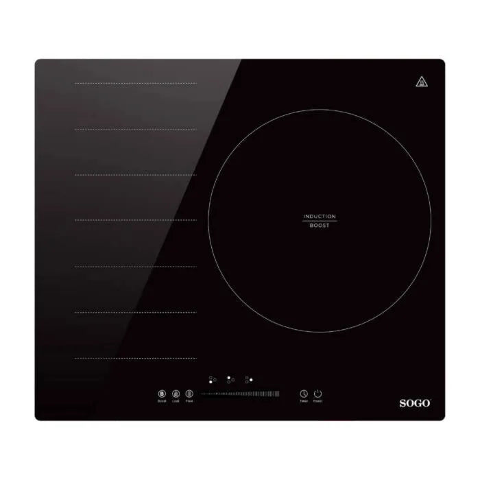 Piano cottura a induzione controllo touch slider con booster, sicurezza bambini, 3 zone flexi 7200 W, timer 99 min