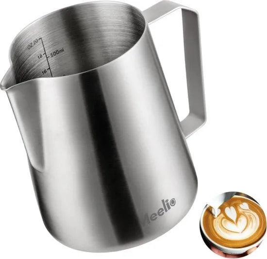 Melkkan miscelatore di crema per caffè con contenitore con scala di misura, per cappuccino e latte, barista in acciaio inossidabile 600 ml