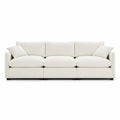 Divano 3 posti imbottito in tessuto poliestere beige chiaro con struttura in legno e piedini neri 220 x 95 x 85 cm