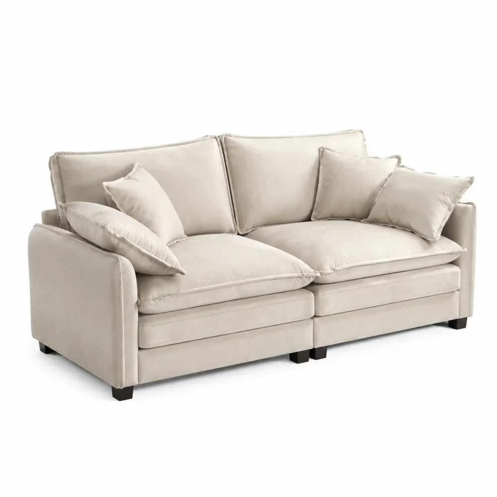 Divano 2 posti modulare imbottito in tessuto poliestere beige chiaro con cuscini rimovibili e piedini neri 200 x 95 x 85 cm