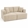 Divano 2 posti modulare imbottito in tessuto poliestere a coste beige con cuscini rimovibili 210 x 95 x 85 cm