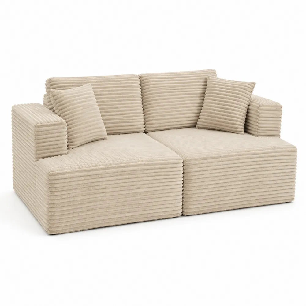 Divano 2 posti modulare imbottito in tessuto poliestere a coste beige con cuscini rimovibili 210 x 95 x 85 cm