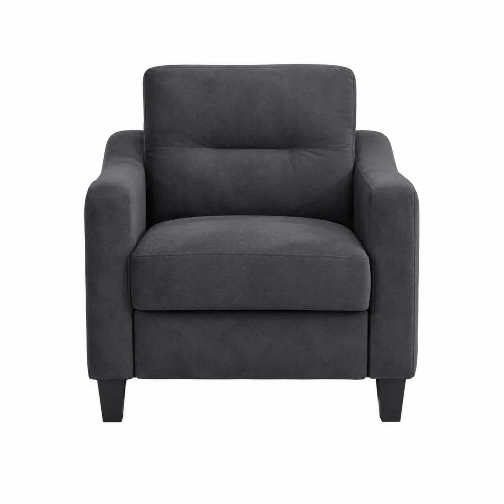 Poltrona singola imbottita in tessuto poliestere grigio scuro con braccioli e gambe nere 80 x 85 x 90 cm