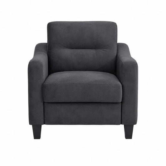 Poltrona singola imbottita in tessuto poliestere grigio scuro con braccioli e gambe nere 80 x 85 x 90 cm