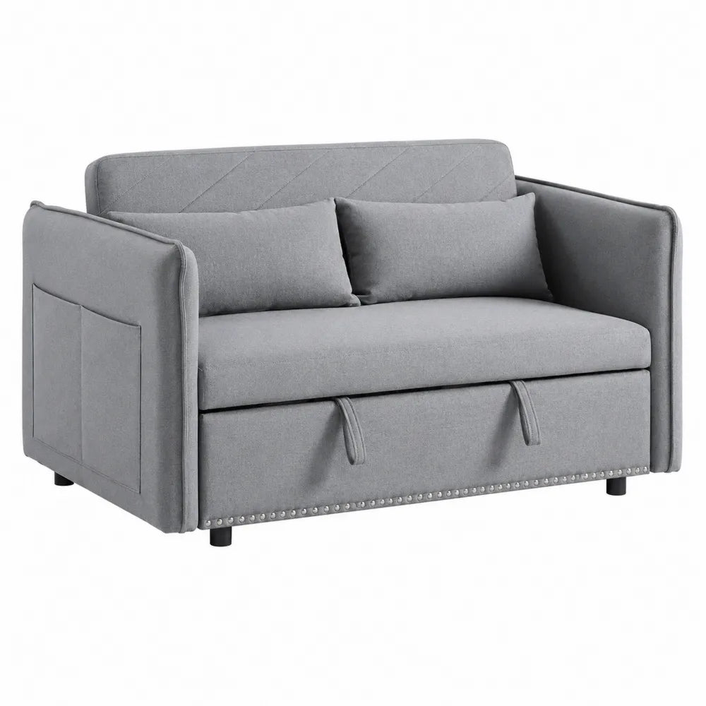 Divano 2 posti imbottito in tessuto poliestere grigio con tasche laterali e piedini neri 170 x 85 x 85 cm