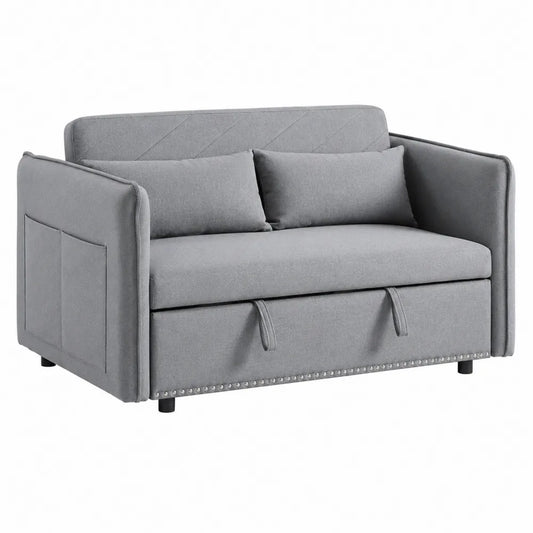 Divano 2 posti imbottito in tessuto poliestere grigio con tasche laterali e piedini neri 170 x 85 x 85 cm