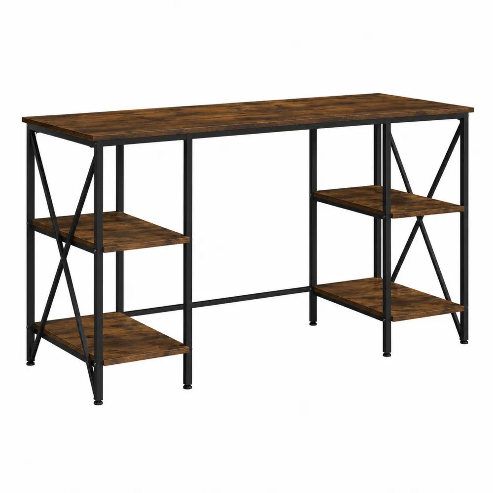 Scrivania con librerie laterali in metallo nero e legno effetto rustico 150 x 60 x 75 cm stile industriale