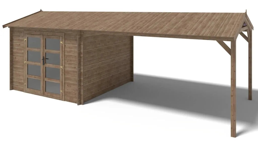 Casetta da giardino in legno modelli DOM676 e DOS194, m con estensione 3.00x2.76 m, 9.00 m²