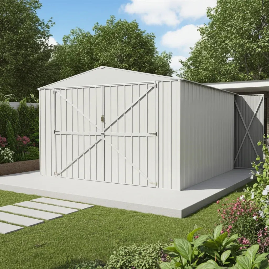 Box garage auto lamiera modello H2.32M, 21,6mq, 346 kg, capanno in acciaio zincato 360x600cm x, bianco