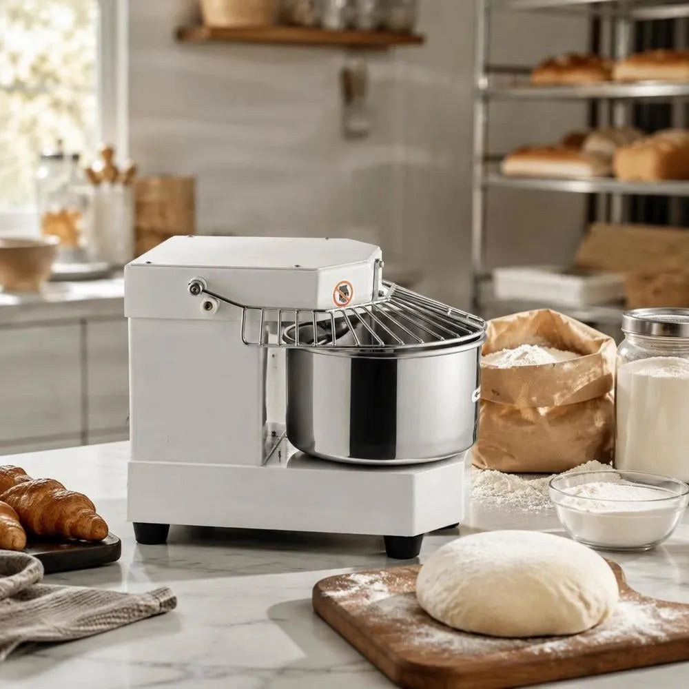Dough mixer/food processor, stainless 8L steel, includes steel bowl, safety sign, ideal for bakeries, restaurants, and pizzerias, 450 W, adjustable