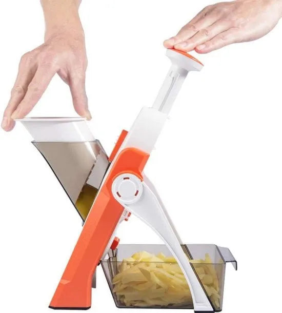 Slicer multifunzione 5 in 1 per verdure, preparazione rapida dei pasti arancione, strisce julienne tagliafoglie adattabile per diametro 0,1-8 mm