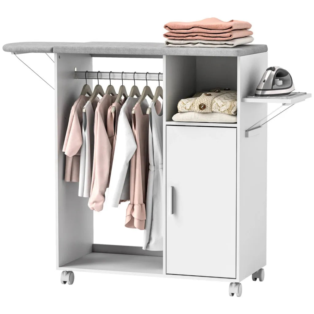 Mobile stiro con ruote e appendiabiti ¨c minimal ¨c 127x42,5x99 cm bianco