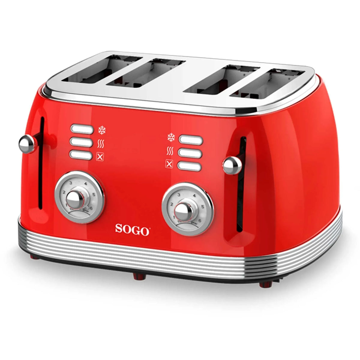 Tostapane retrò retrò a 4 fette, finitura rosso 1500 W