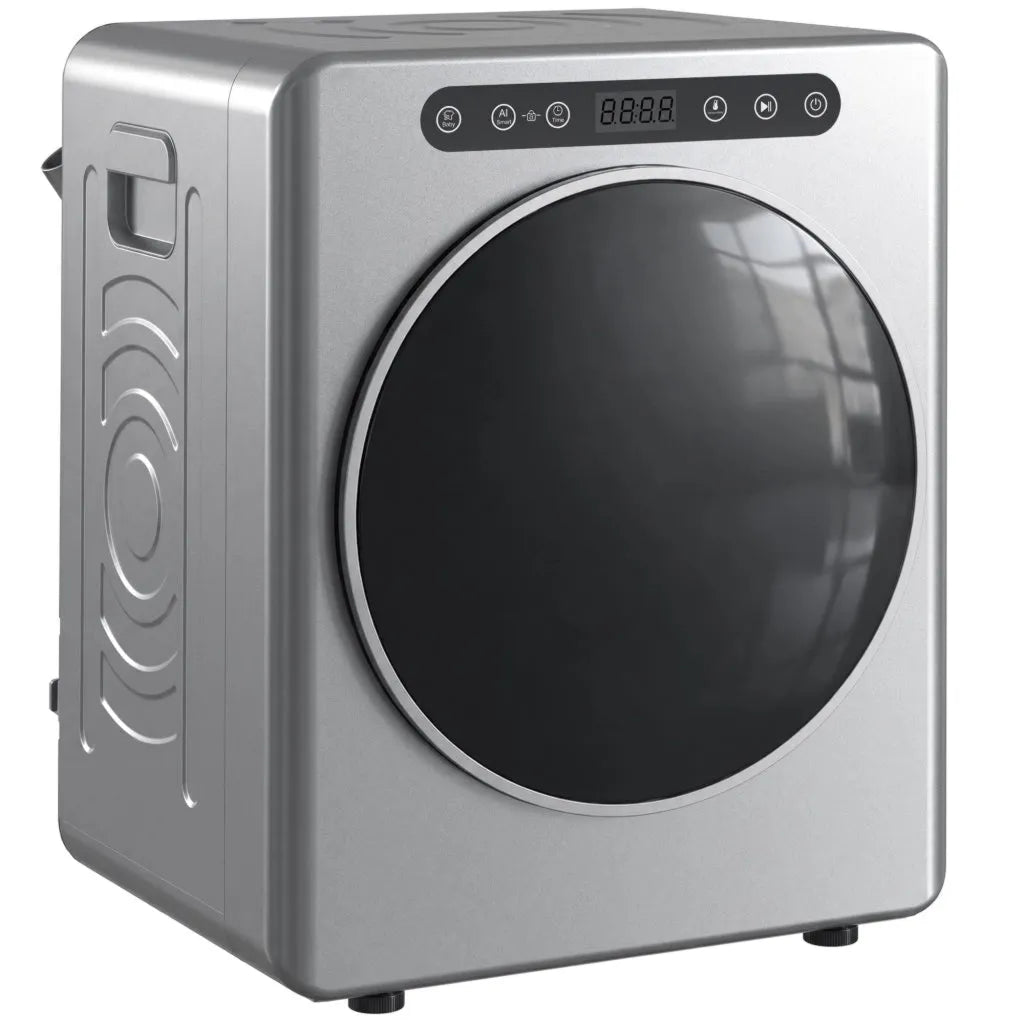 Asciugatrice elettrica compatta 3 kg 1000 W ad evacuazione con 6 modalità di asciugatura, timer, acciaio inox, argento