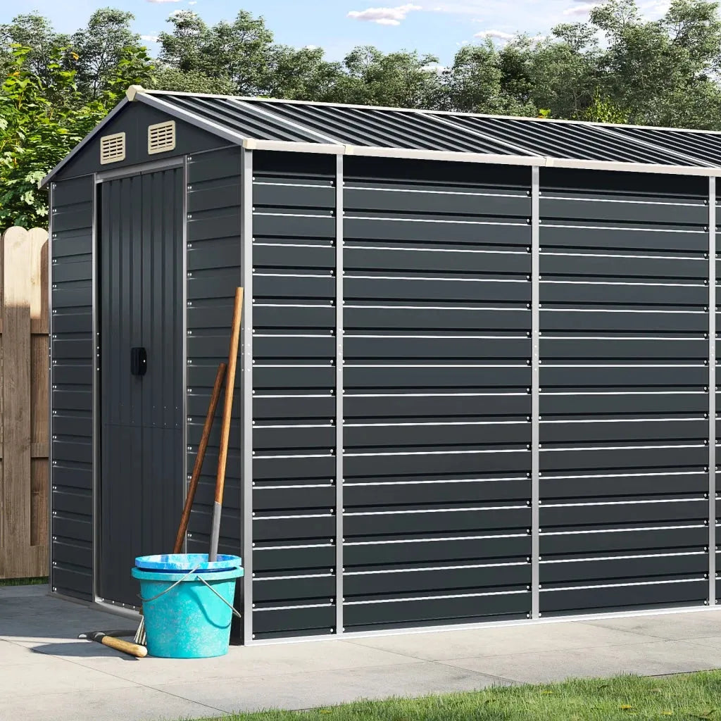 Casetta da giardino in metallo capanno antracite 191x470x198 cm in acciaio zincato