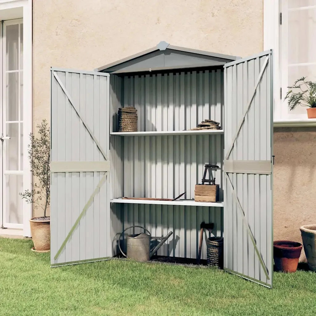 Casetta da giardino in metallo capanno grigio 116x45x175 cm in acciaio zincato 46302