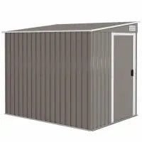 Capanno attrezzi metallo 1.5x2m con base, porta scorrevole e tetto inclinato, grigio chiaro