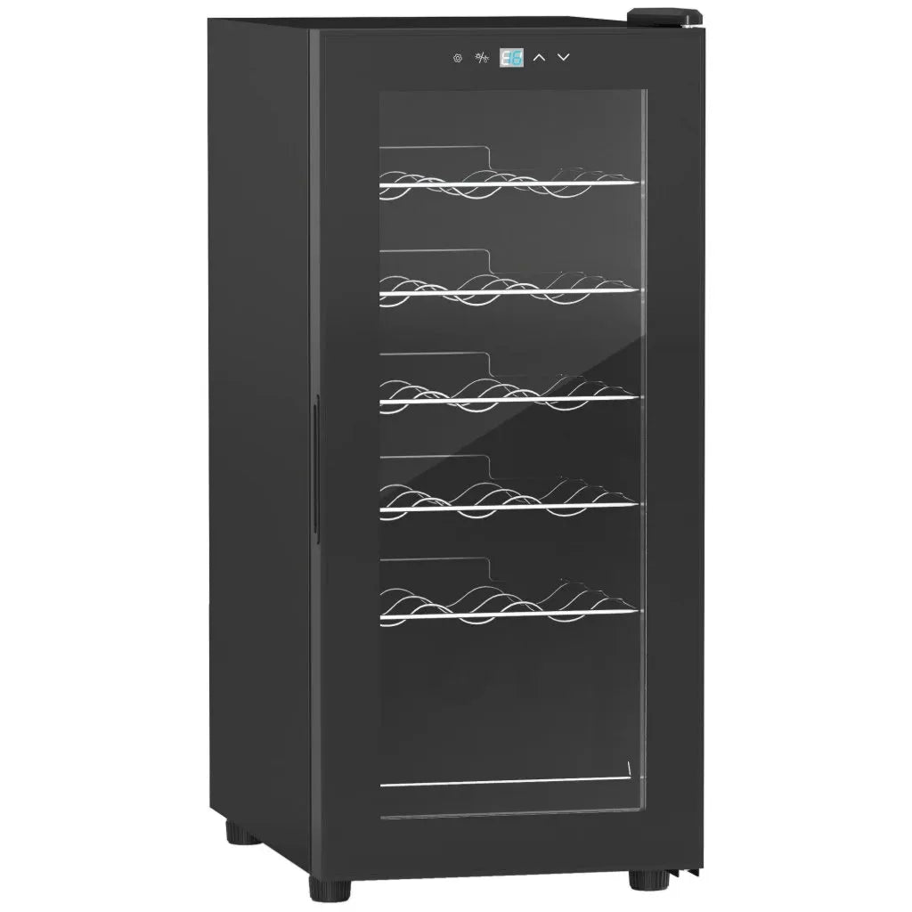 Cantinetta vino compatta design 18 bottiglie 34,5 x 45 x 78 cm regolazione da 5 a 18 °c silenziosa moderna ed essenziale in metallo nero 21_0000947