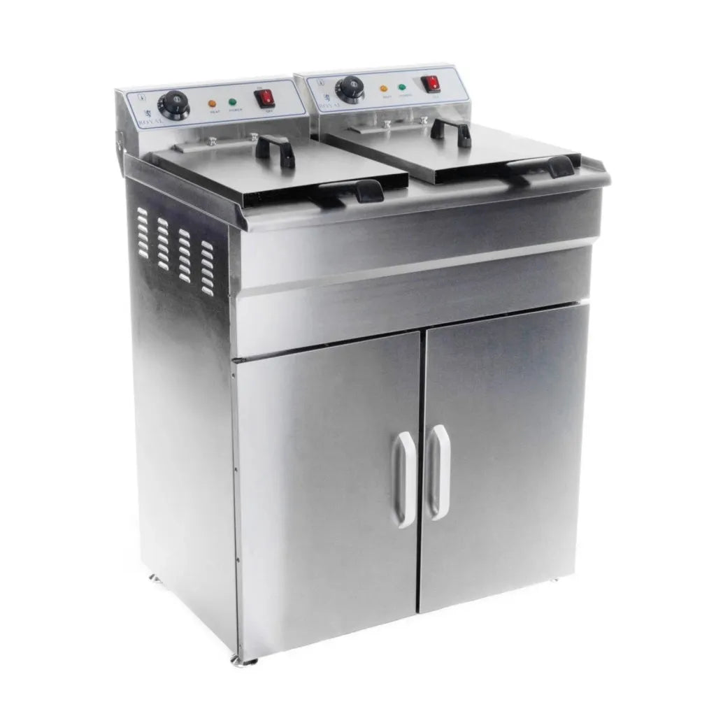 Friggitrice elettrica alta in acciaio inossidabile 2 vasche 16 litri vasca estraibile, timer professionale 3614031