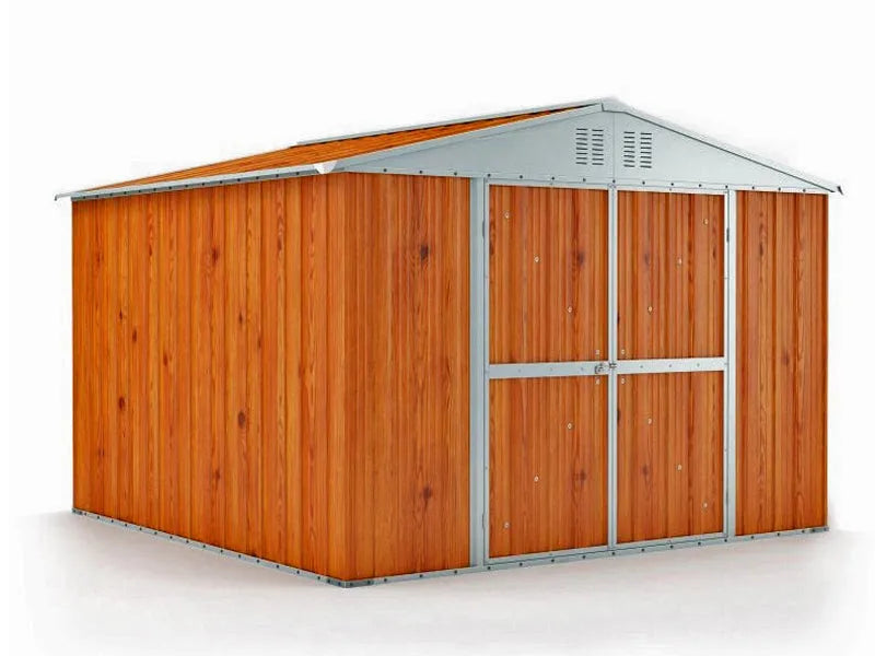 Casetta box giardino in lamiera di acciaio porta utensili 327x269x217 cm legno