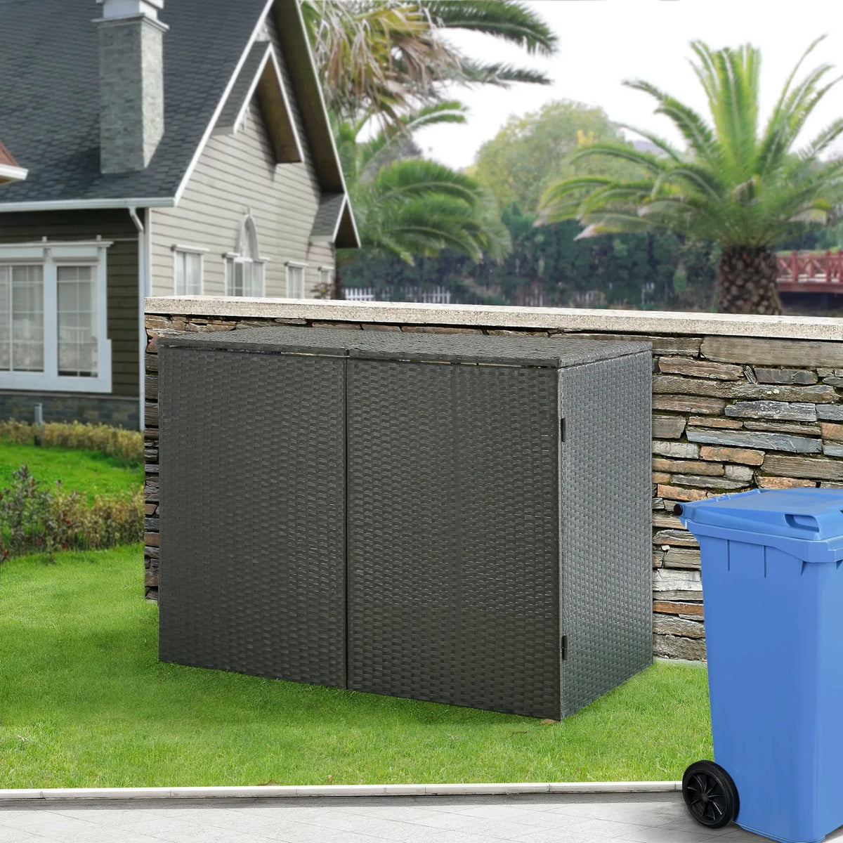 Deposito 'WIDNAU' modello WIDNAU, copertura in polyrattan, 2 bidoni da 240 l, telaio in acciaio