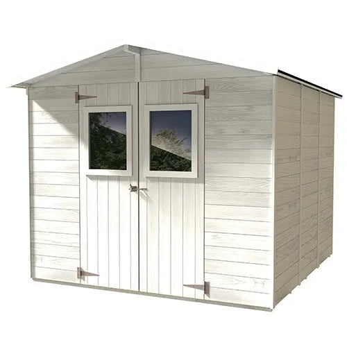 Casetta box capanno legno bianca per attrezzi con 2 porte e finestre 238X305X214Cm