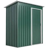 Capanno attrezzi tetto inclinato e porta scorrevole, 163x89x182 cm, in acciaio zincato, verde