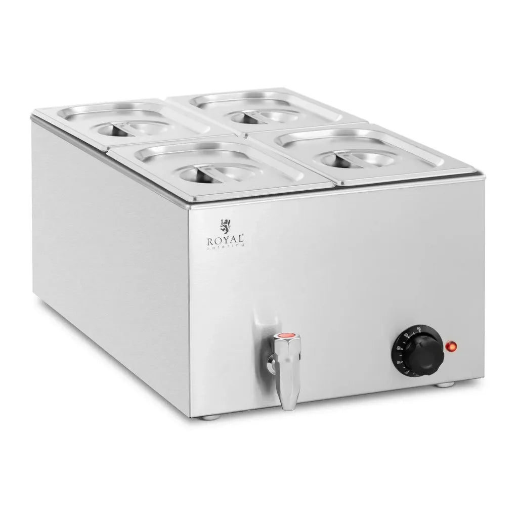 Bagnomaria scaldavivande bagnomaria per uso professionale 600 watt 4 x gn 1/4 rubinetto di scarico 14_0004220