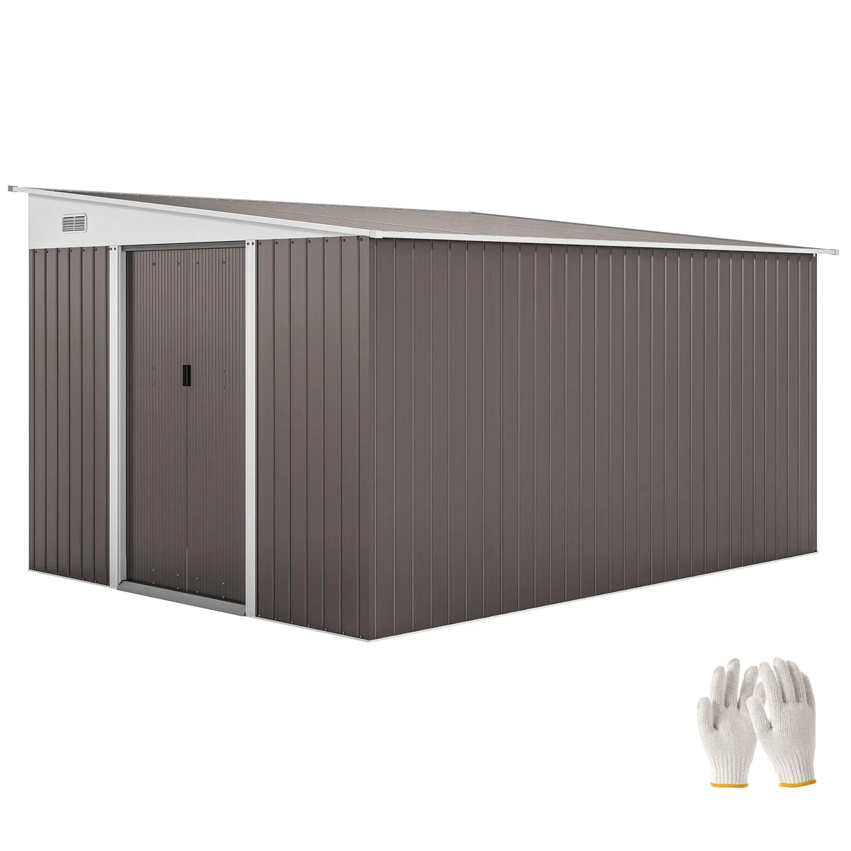 Casetta box modello 5X169-201, giardino porta attrezzi 345x280, cm con porta scorrevole in acciaio grigio