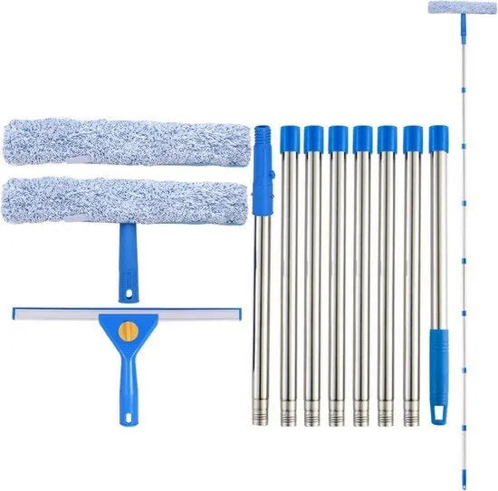 Set pulizia per finestre con maniglia lunga e coperchi rimovibili per uso in casa, doccia, auto e rv