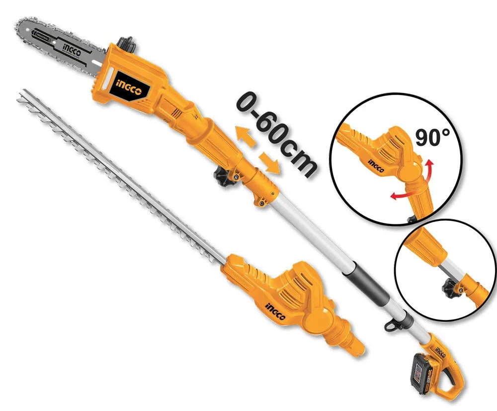 Tagliasiepi a batteria modello P20S, sega telescopica a, e caricabatteria