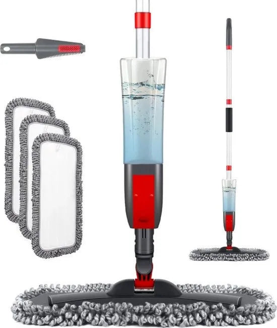 Set asciugamano e secchio con funzione di spruzzo, pulizia del pavimento in cucina, microfibra lavabile, contenitore per l acqua 450 ml, rosso