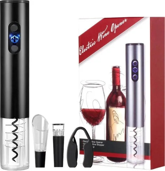 Kurktrinciatore elettrico - accessori vino, apripetali, con taglieracarta, su batterie, ideale regalo!, nero