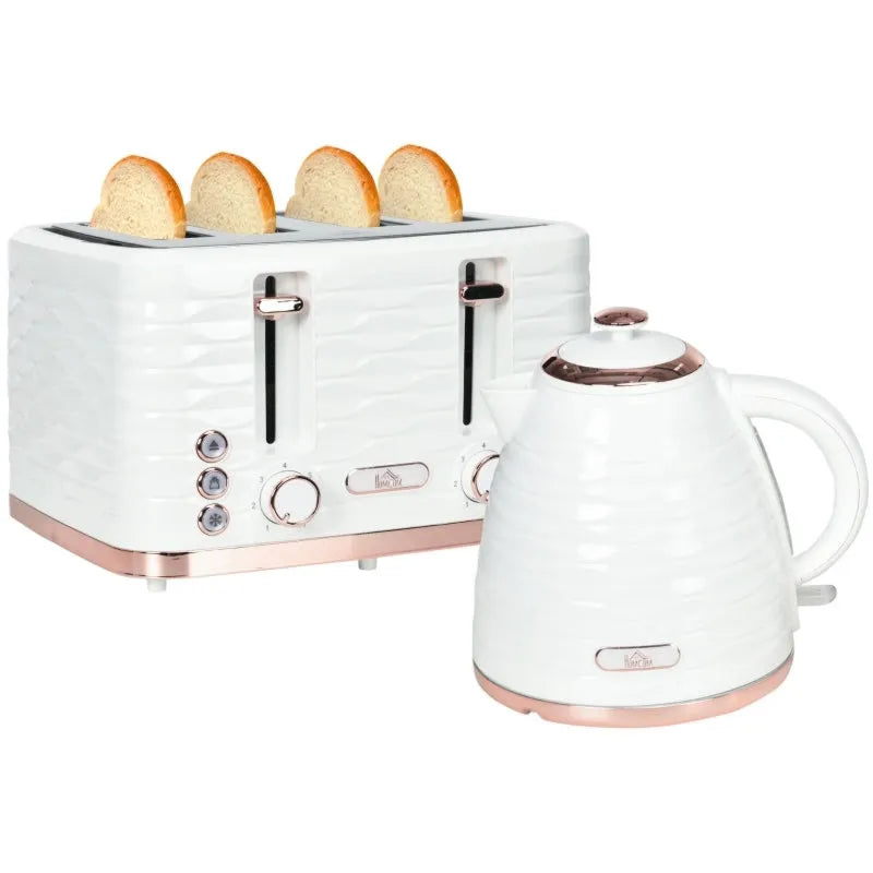 Set tostapane e bollitore 2 in 1, 7 livelli di doratura, funzione di scongelamento e riscaldamento, finitura bianco crema