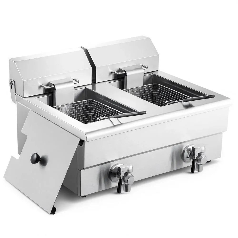 Friggitrice elettrica doppia vasca 3000 W 11L acciaio inox filtraggio olio controllo tempo temperatura per cucina
